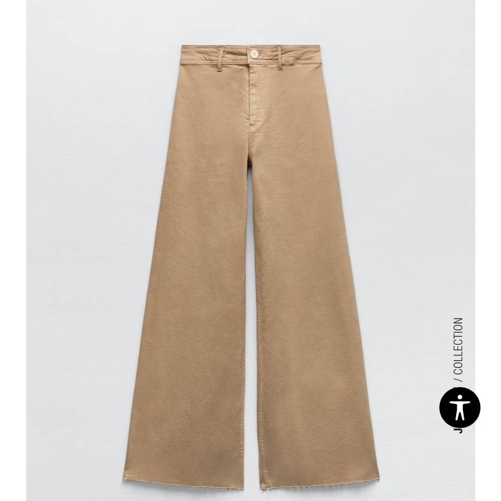 Zara wide leg pants, high waisted, in stone wash (light tan color), size US 4
